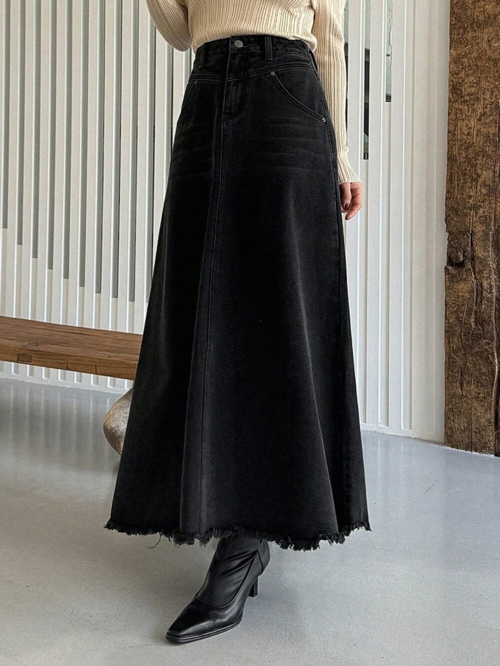 Dark denim Casual Women's Plain Long Denim Skirt - Picture 4 of 8
